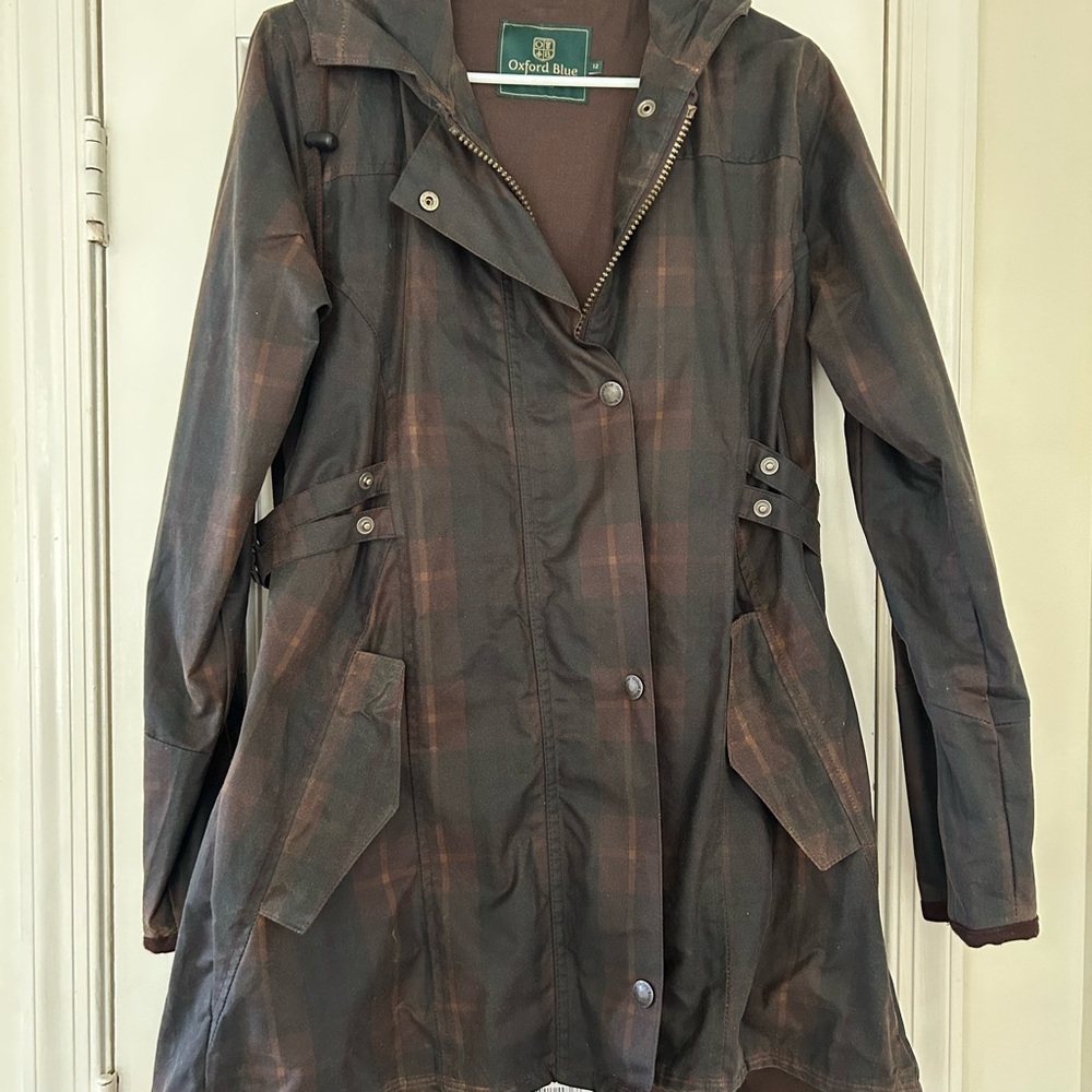 Oxford Blue waxed canvas tartan hooded Katrina honey 12